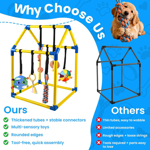 8 Almaro Puppy Play Gym with Hanging Toys Indoor Enrichment Activity Center for Puppies & Small Dogs Stable A-Frame