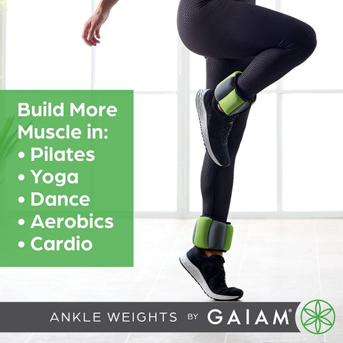 Gaiam Ankle Weights, Strength Training Weight Sets for Women & Men, Adjustable Straps for Walking, Running, Pilates