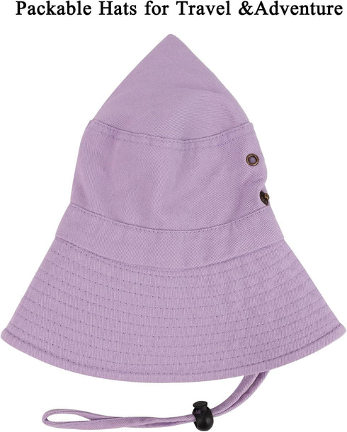 Unisex Cotton Boonie Hat, Packable Summer Outdoor Fishing Bucket Hat with String for Women Men