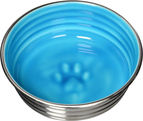 Loving Pets Le Bol Dog Food Water Bowl, Small, Seine Blue - Enamel Ceramic No Tip Stainless Steel Spill Proof