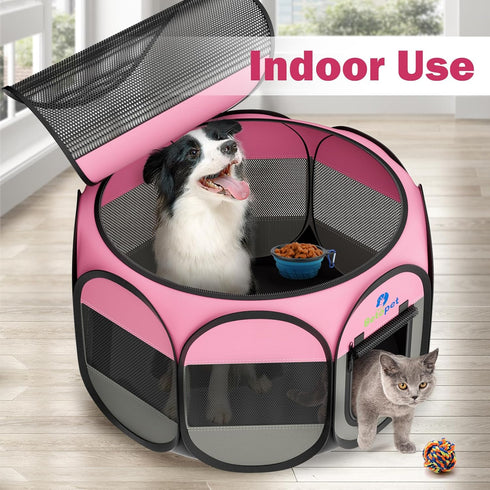 1) Playpen for Small Dogs Cats Crate: Puppy Play Pen Indoor Outdoor Foldable Potable Exercise Cage Pop up Kennel