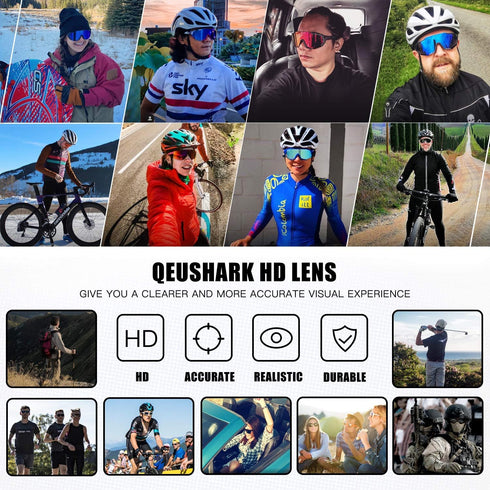 Queshark Cycling Glasses, Sports Sunglasses for Men Women, 1 Polarized 2 HD Lens for Cycling & Running