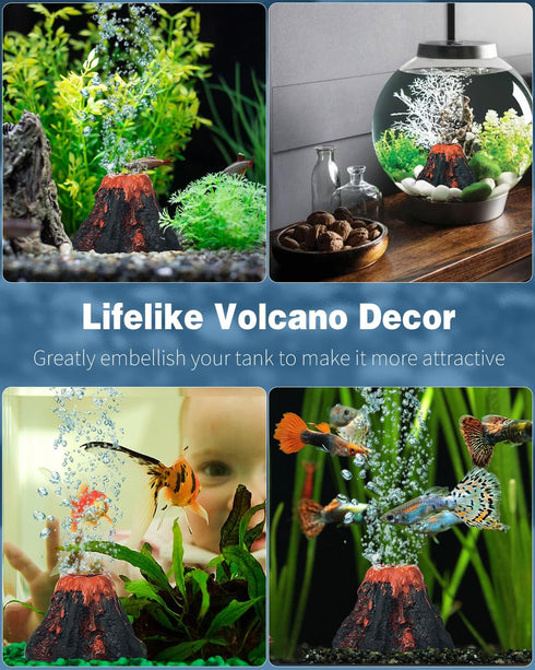 Uniclife Aquarium Volcano Ornament Kit - Mini Resin Volcanic Decor for Fish Tank Landscape with Air Stone Bubbler