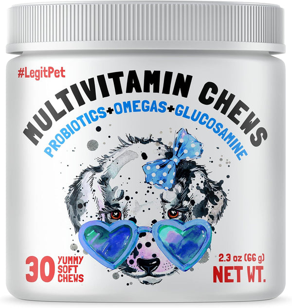 Dog Vitamins - 30 Multivitamin Chews with Glucosamine, Chondroitin, Probiotics, and Omegas for Overall Health Support