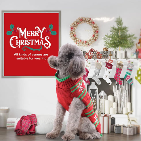 Dog Christmas Sweater Red Snowman Snowflake for Dogs Cats, Xmas Costume Pet Holiday Vest Pullover Outfits, L