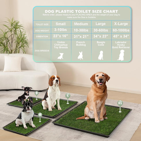 HQ4us 23" 16" 2Artificial Hemmed Dog Grass Pad with Tray Small x Dog Litter Box Toilet for Puppy (No Grate) with Grass