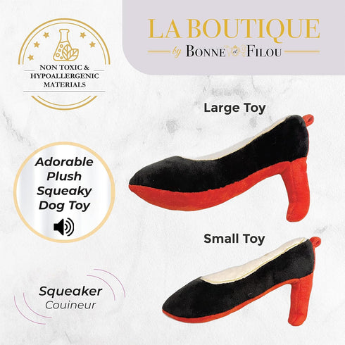 Bonne et Filou Red High Heel Plush Squeaky Dog Toy, Durable Chew Toy for Small and Medium Dogs