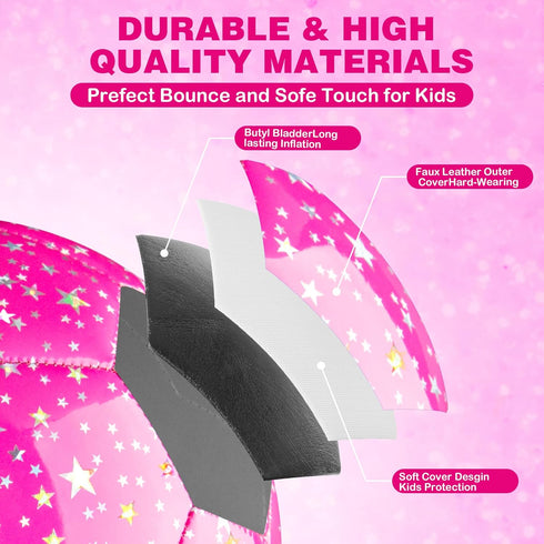 Soccer Ball Size 4, Glitter Shiny Stars for Kids Girls Boys, Gift for Outdoors Sports Training (Hot Pink)