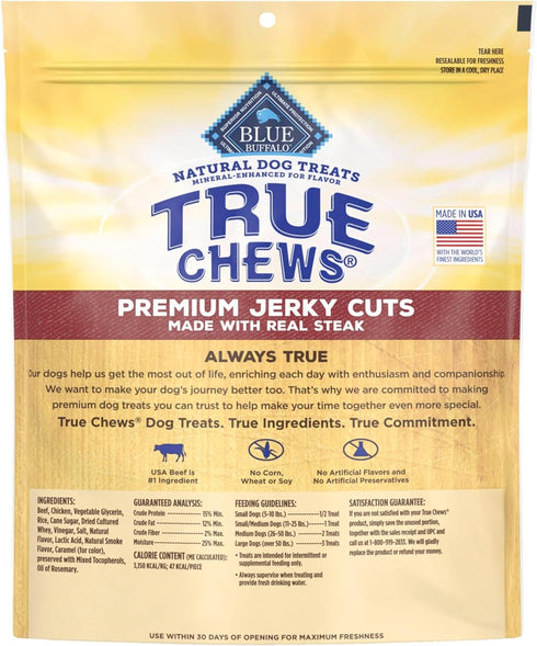 30-oz Blue Buffalo True Chews Premium Jerky Cuts Dog Treats, Made in The USA with Natural Ingredients, Beef, Bag