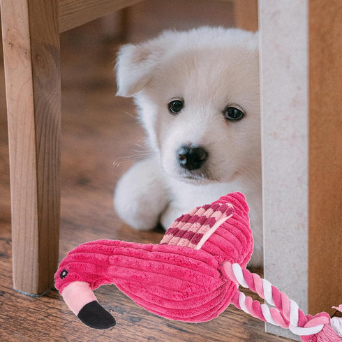 Mipcase Dogman Chew Toys - Small Flamingo Squeaky Toy, Indestructible Cotton Rope Plush Toy for Dogs