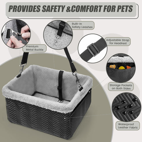 20lbs, Leather Dog Car Seat for Small Dogs Under Dog Booster Seat with Metal Frame Construction Double-Layer Oxford