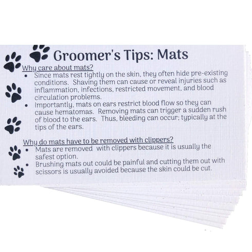Dog Groomer Matted Fur and Brushing Care Cards (100 pack, 3.5" X 2") for Hematomas, Mats, Combing