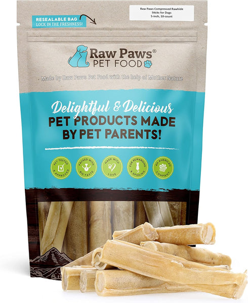 Raw Paws 10-ct 5-inch Compressed Rawhide Rolls for Dogs - Packed in The USA - Natural Dog Chew Sticks for Puppies &