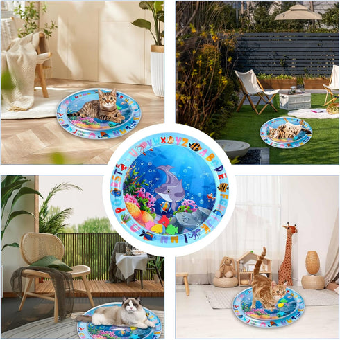 2 Pack YumSur Water Sensory Play Mat for Cat, Upgraded Thickened Dog Water Play Mat with PVC Scratch, Anti-Scratch