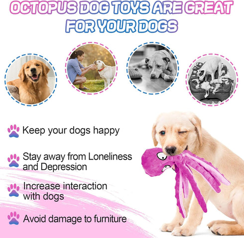Alphatool Squeaky Dog Toys, Octopus for Aggressive Chewers, Tough No Stuffing Plush for Large Dogs (2pcs)