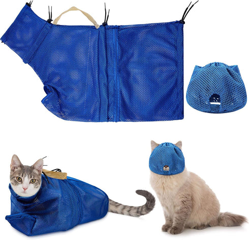 Weewooday 2 Pieces Cat Grooming Washer Mesh Bag - Adjustable Breathable Muzzles for Bathing and Nail Trimming