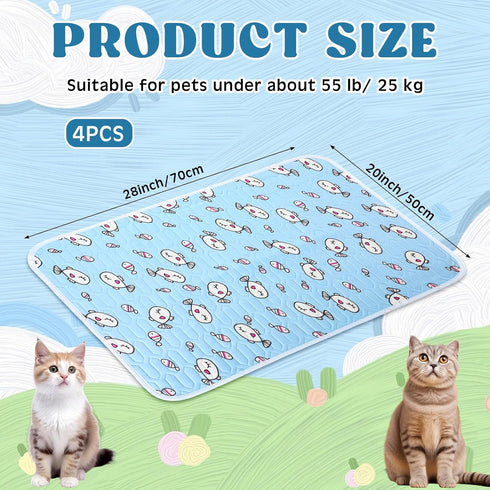 4 Pcs Dog Cooling Mat, 28'' x 20'', Self Cooling Ice Silk Chill Pads, Washable Cushion for Dogs and Cats, Blue