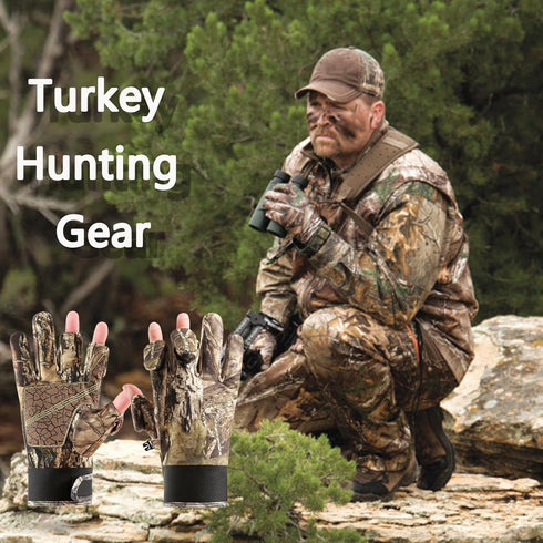 Hunting Gloves - Camo Full Finger/Fingerless Lightweight Gloves for Men Women - Anti-Slip Bow Hunting Archery