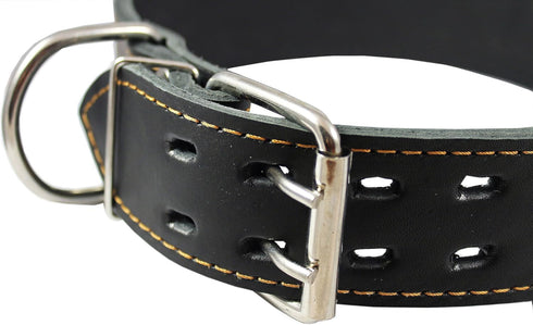 Thick Genuine Leather Studded Dog Collar 2" Wide Black for 19"-22" Neck, Fits Retriever, Doberman, Rottweiler, Pit Bull