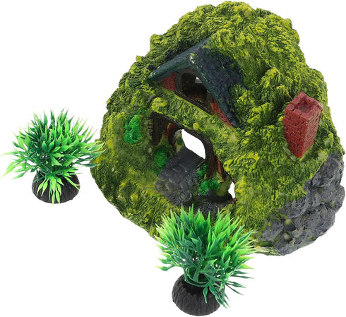 GLEAVI Aquarium Shelter House and Betta Fish Tank Decoration, Resin Hobbit Double-Layer