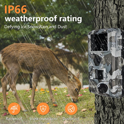 LANTOOCAM 60MP 32GB IP66 120Wide-Angle H.264 MP4 Trail Camera, Hunting Camera with WiFi, TF Card, Night Vision, Motion