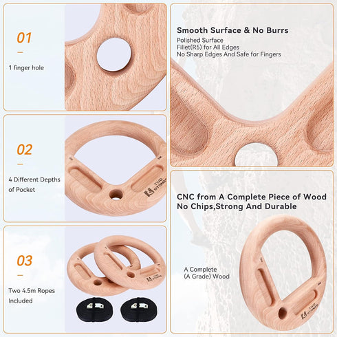 Two Stones Portable Hangboard Rock Climbing as Pull Up Ring for Rock Climbers Trainning Indoor or Outdoor Fingerboard