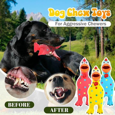 4 Pet(8.6 Pcs Rubber Squeaky Chicken Dog Toys Funny Latex Screaming Interactive Pet Squawkers Cute Dog Gifts