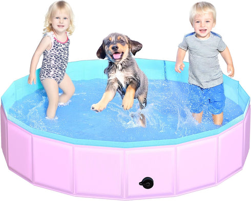 CACSPS 2025 Updated Foldable Dog Pool, 55" x 12" Kiddie Pool with Hard