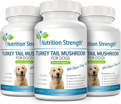 Turkey Tail Mushroom for Dogs, Supports Immune System, Gut Health, Antioxidant Activity - 120 Chewable Tablets