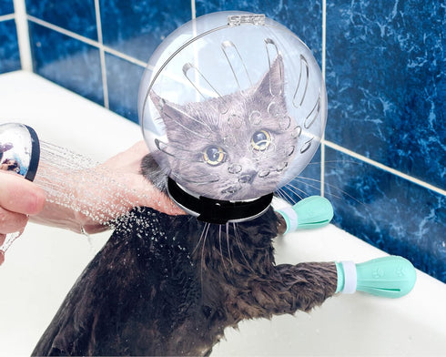 Cat Muzzle for Grooming Cat Adjustable Hood with Paw Covers, Kitten Breathable Anti Bite Muzzles Anti Scratch Boots