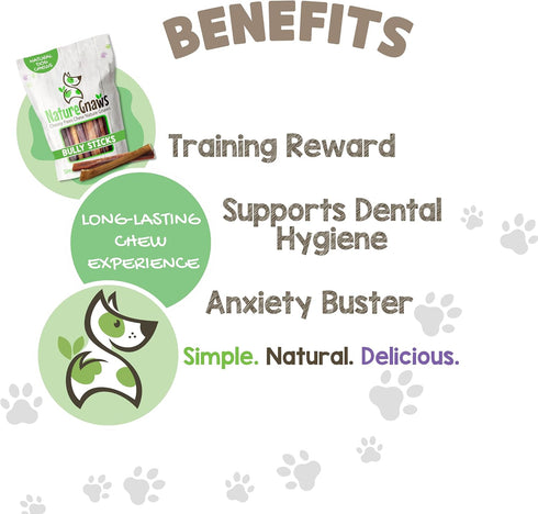 Nature Gnaws Bully Sticks for Dogs 5-6" (8oz) - Long Lasting Natural Beef Chew Bones for Large Dogs