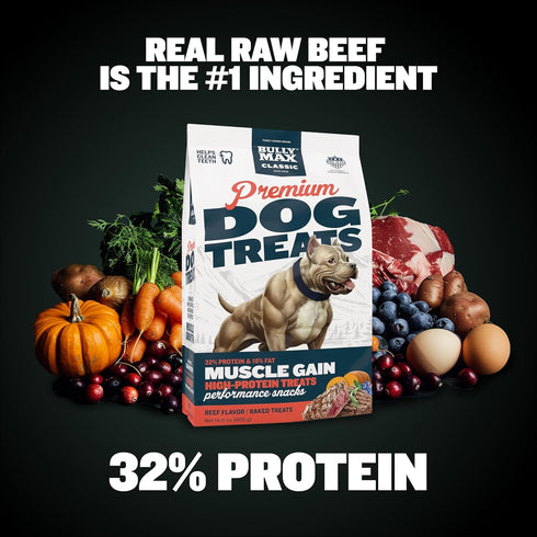 32% (2 Pack) Bully Max Premium High Protein Dog Treats for Puppy & Adult Dogs - Training Dog Food Treats with Protein