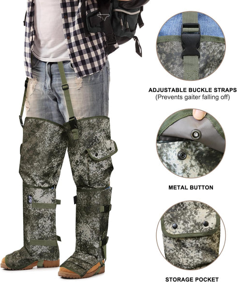 Waterproof Snake Gaiters for Men and Women - Adjustable Snake Chaps for Leg Protection