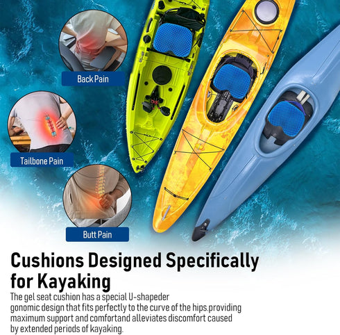 Kayak Seat Cushion, Thicken Anti Slip Waterproof Gel Kayak Seat, Portable Canoe Rowing Pad for Fishing
