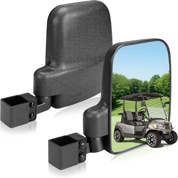 Golf Cart Mirror, Upgraded Installation for Square Tube Roll Cage Compatible with Club Car, Yamaha, EZ GO
