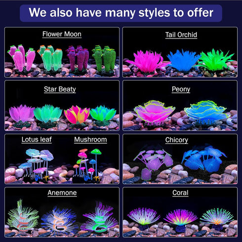 Soft Silica Gel Aquarium Decorations Glow in The Dark, Glowing Coral Ornaments for Fish Tank (Purple, Anemone)