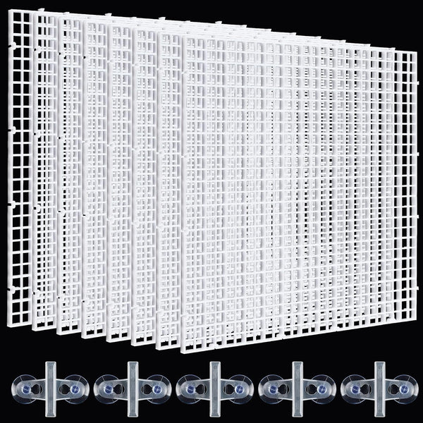 8 Pcs Aquarium Fish Tank Divider, Plastic Egg Crate Isolation Board with 10 Pcs Suction Cups, 11.8 × 11.8 in