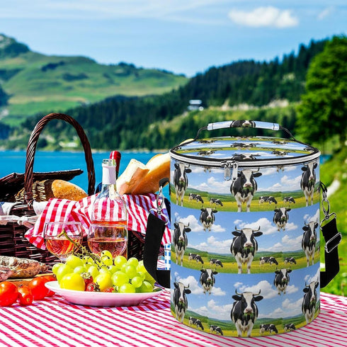 SEBNATAL Insulated Cooler Bag for Camping, Reusable Round Thermal Lunch Bag, Keep Drinks Cold and Food Warm
