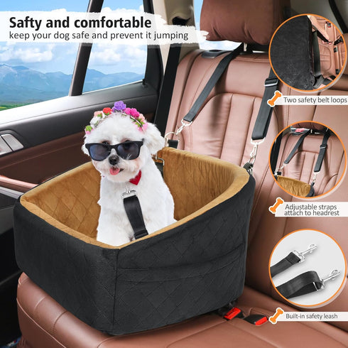 30lbs, NEEZUKAR Dog Car Seat for Small Medium Dogs,Detachable Washable Dog Booster Seat Under Pet Car Seat Travel Bed