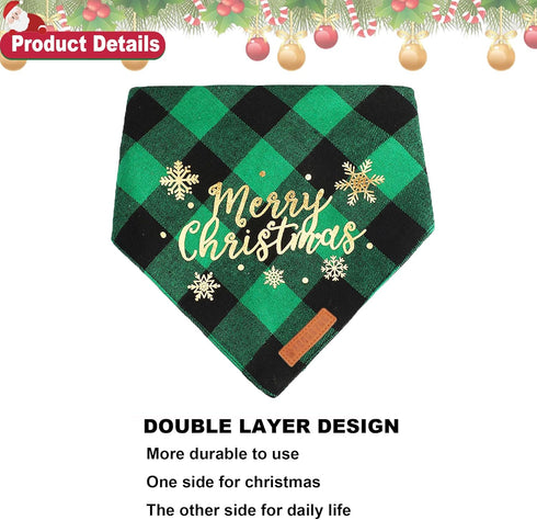 ADOGGYGO 2 Pack Christmas Dog Plaid Bandana Triangle Bib Set, Scarf Accessories for Medium Large Dogs