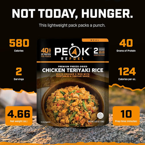 40g 580 100% Backpacking 2 Peak Refuel Chicken Teriyaki Rice | Protein | Calories | Real Meat | Premium Freeze Dried