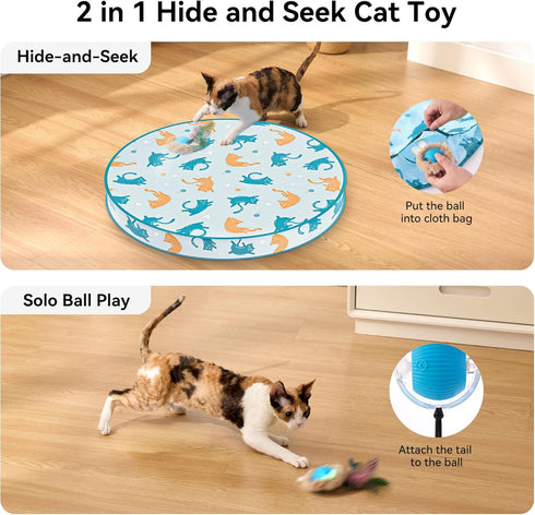 3 ZOMISIA Interactive Cat Toy Ball, Hide and Seek Cat Toys in Play Mat, Moving Rolling Kitten Toys for Indoor Bored