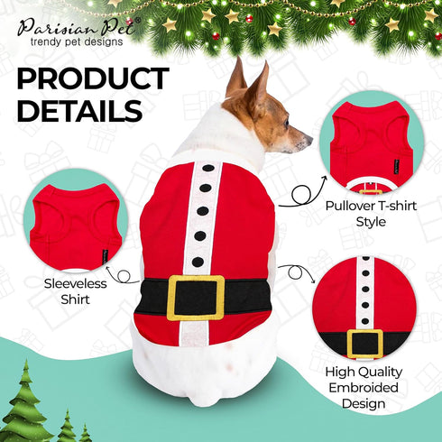 Parisian Pet Dog T-Shirt, Embroidered Santa Outfit, Cotton Christmas Dog Shirt, Large, Machine Washable