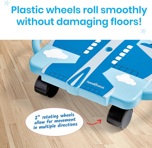 hand2mind Blue Plane Glider Scooter Board, Floor Scooter Board, Gross Motor Toys, Kids Exercise & Physical Education