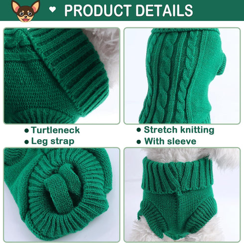 Small Dog Sweater, 2 Pieces, Cold Weather Dog Clothes for Small Dogs, Pet Cat Sweater Outfits (Small)