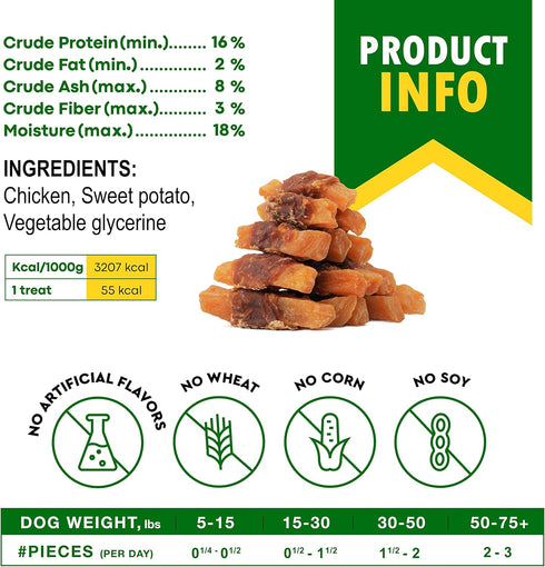Dog Chew Treats Wrapped with Chicken & Sweet Potato - Grain Free Natural Snacks in Bulk for Dogs - Made in USA