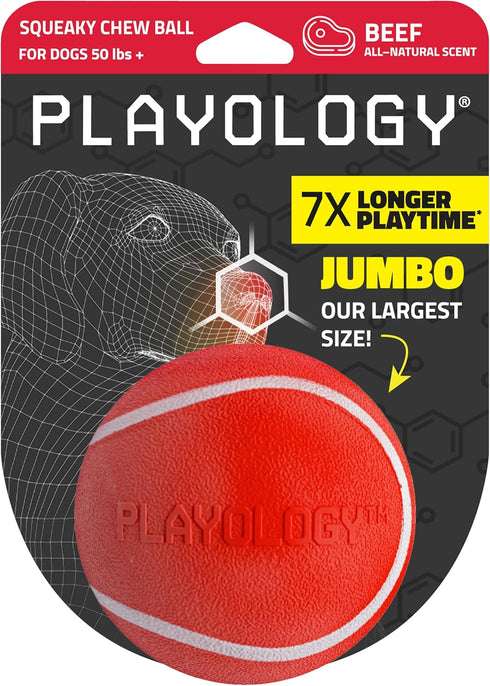 Playology Squeaky Dog Toy - Durable Rubber Interactive Fetch Ball for Large Dogs, Beef Scented Floating Dog Toy