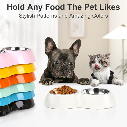 Double Dog Bowl Set, Two 6.9 fl oz Stainless Steel Bowls & Elevated Base, Ideal Feeding Solution for Small to Large Pets