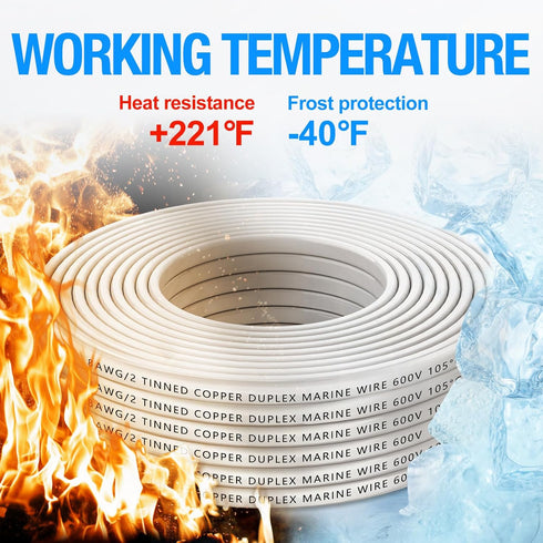 NAOEVO 8 Gauge Marine Wire, Duplex Marine Grade 8 AWG Stranded PVC Wire, Waterproof for Boat/Automotive/RV/Solar (15FT)