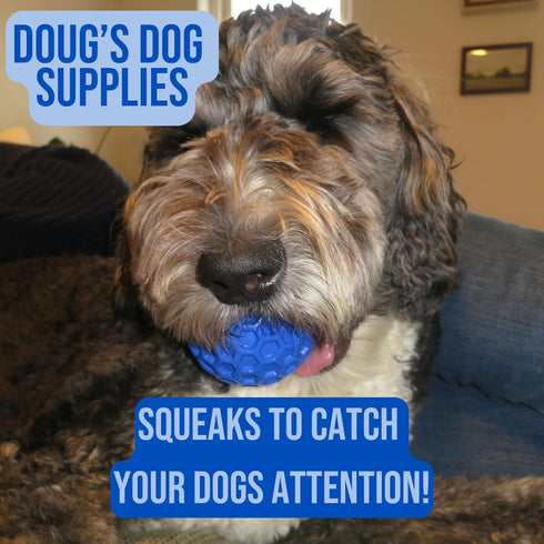 Doug's Dog Supplies Honeycomb Squeaky Ball, Squeaky Balls for Medium to Large Dogs (Blue, 1)